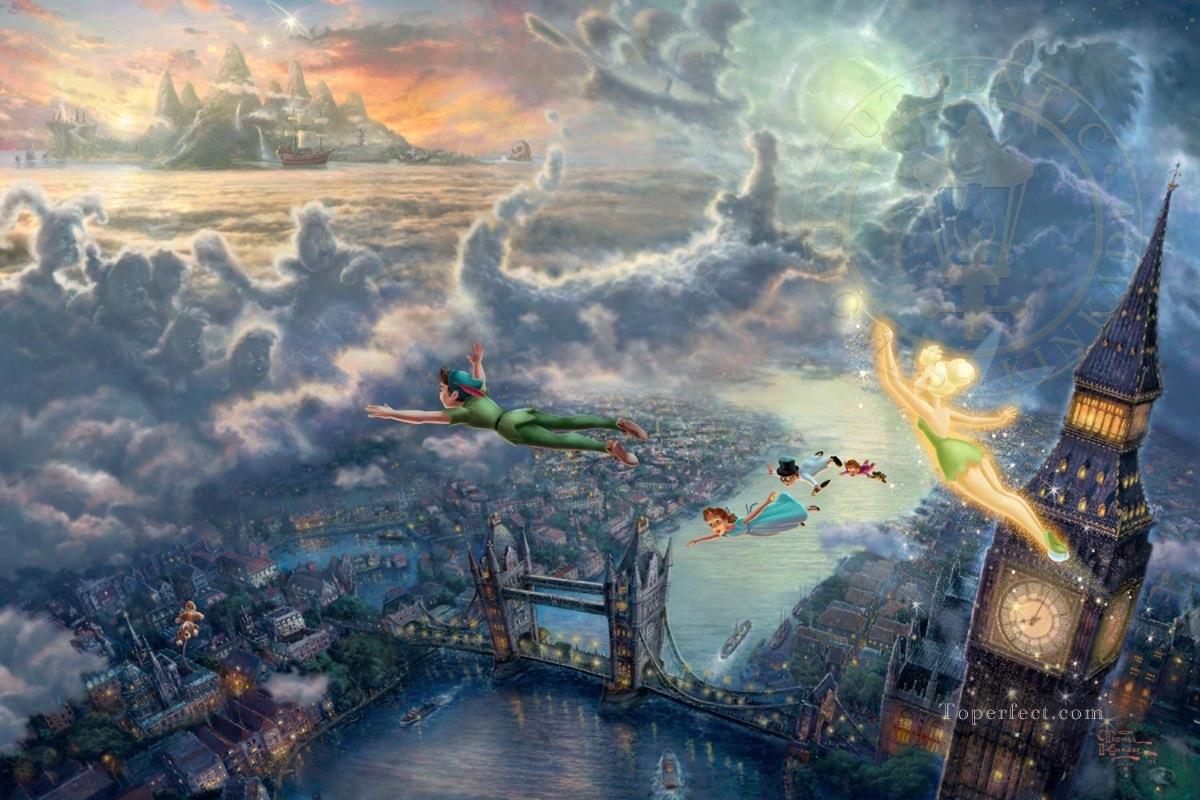 Tinker Bell and Peter Pan Fly to Neverland TK Disney Oil Paintings
